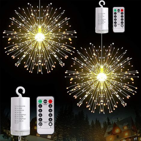 MIMOSON-Guirlande lumineuse LED effet étoile, lot de 2 guirlandes lumineuses en fil de cuivre effet feu d'artifice, 200 LED, 8 modes d'éclairage (1/5)