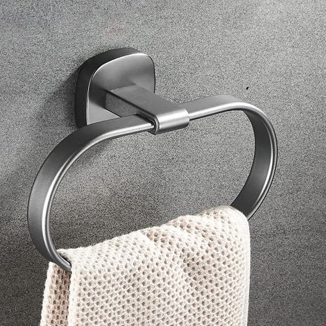 Anillo toallero de aluminio para baño, semicircular, 20,5 cm, de pared con accesorios de fijación (gris)