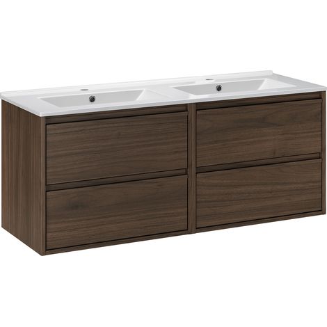 Mueble de doble lavabo empotrado de 120 cm Edmé madera oscura (1/4)