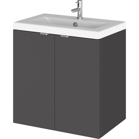 Alrewas Contemporary 2 Door Wall Hung Vanity Unit with Basin, Gloss Grey, 500mm