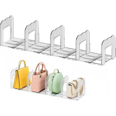 Lot de 2 séparateurs d'étagère, organiseurs de sacs à main réglables, séparateurs d'étagères en acrylique transparent, rangement de sacs télescopiques pour armoires, porte-portefeuille, bibliothèque (1/5)