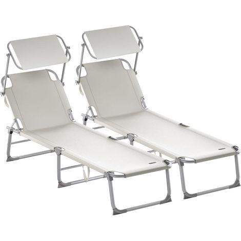 CASARIA® Sonnenliege Klappbar mit Sonnendach Wetterfest 130kg Belastbar Tragbar 190x60cm Garten Liegestuhl Strand Klappliege 2x beige