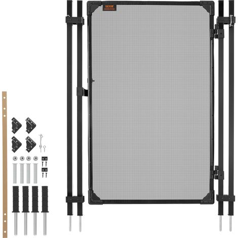 VEVOR Cancello per Recinzione da Piscina 1,2 x 0,75 m, Porta per Recinzione di Sicurezza per Piscina Giardino Cortile, Cancelletto di Barriera di Sicurezza con Tessuto in PVC, Tubo Quadrato, Nero