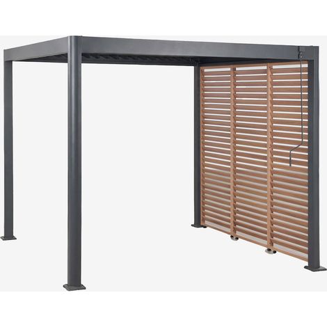 Pergola bioclimatique en aluminium avec lames et panneau latéral Druvia SKLUM Gris graphite - Bois de châtaignier brun (1/5)