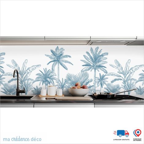 Crédence : Palmiers colorés - Couleur Bleu Pastel - Alu composite - 120 - 60 (1/3)