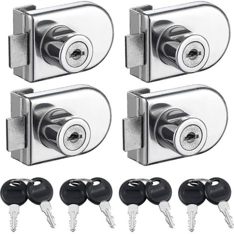 Set mit 4 bohrfreien Schaufensterschlössern, Schlösser für einflügelige Glastüren mit identischen Schlüsseln, doppelt öffnendes Sicherheitsschloss für 5-8 mm dicke Schaufensterscheiben (1/5)