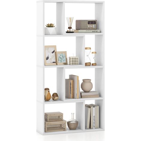 Design Géométrique Étagère Bibliothèque 8 Cubes Rangement et Présentation Meuble pour Salon et Bureau Blanc (1/5)