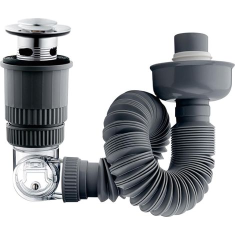 Bonde de lavabo avec tuyau d'évacuation télescopique anti-odeurs et bouchon de vidange pop-up, flexible pivotant à 360 °, extension de 300 à 1000 mm, pour salle de bain et cuisine (1/5)