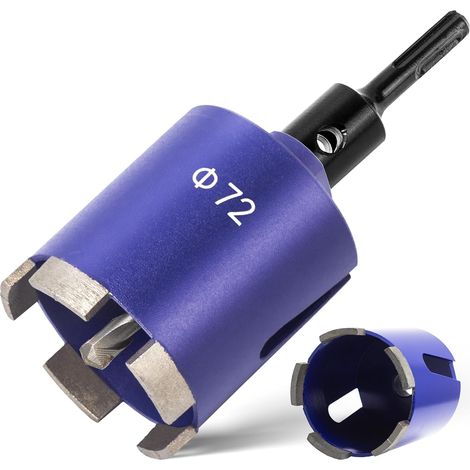 72mm Couronne de Forage Diamantée+Adaptateur M16 SDS-Plus+Foret Pilote+Cale D'extraction,Scie Cloche Diamant avec Segments Soudés au Laser,Carotteuse Beton pour Maçonnerie,Béton,Pierre,Granit (1/5)