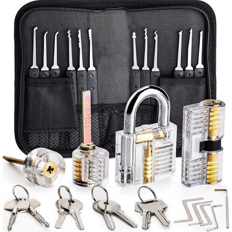 GENERIC-Kit de Crochetage Serrure, Preciva 26-Pièce Lock Picking Kit, Outils de D’entraînement avec 4 Serrure Transparente pour Serruriers Débutant et Pro (Noir) (1/5)