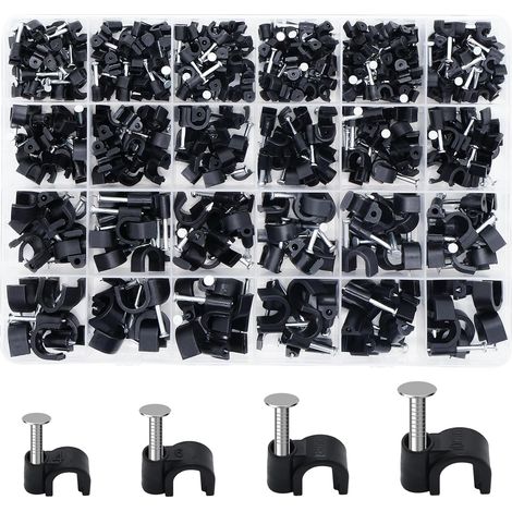 Lot de 360 clips de câble noirs pour câbles, pinces à clous pour câbles, pinces de rangement pour Ethernet, câbles électriques, lignes téléphoniques, câbles USB TV (M4, M6, M8, M10, noir) (1/5)