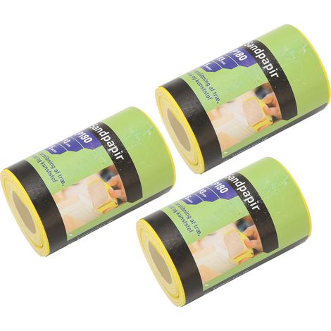 3 Rouleaux Papier de Verre Grain 180 Jaune Feuille Abrasive Polissage Ponçage Outil pour Meubles (1/5)
