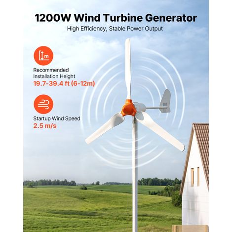 Éolienne 24 V 1200 W Kit Générateur Éolien Contrôleur Éolien-solaire, pour Camping-car, Bateau, Maison, Ferme, Synchrone Triphasé A… (1/5)