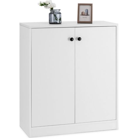 Cómoda/mueble de almacenaje para salón 72 x 34 x 85,5 cm con dispositivo antivuelco y 3 estantes modernos en madera blanca 200017558