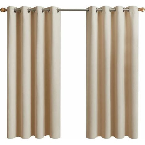 Rideau Occultant Thermiques, 2 Panneaux Rideaux Courts Isolant Anti Froid et Anti Bruit à Oeillets pour Salon, Chambre Enfant ou Adulte, Dressing (132 x 155cm, Beige Écru),de (1/4)