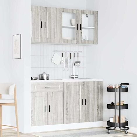 Meuble de Rangement Cuisine 4 Pièces - Buffet Bas en Bois d'Ingénierie Couleur Sonoma Gris - Série Porto, Armoire de Stockage Moderne pour Salle à Manger et Salon (1/5)