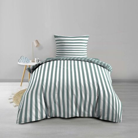 Housse de couette 140x200 + 1 taie d'oreiller coloris vert (1/5)