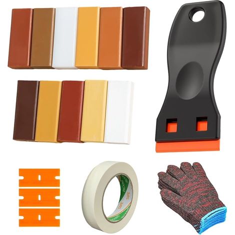 11 Colours Wood Sealant - Parquet & Tile Repair Kit - Wood Paste Filler for Laminate, Wood, Furniture - Includes Spatula & Masking Tape (1/5)