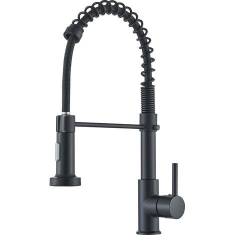 Robinet d'évier Cuisine Noir Robinet Cuisine avec Ressort Spirale Haute Pression Mélangeur Cuisine Avec 2 Becs Fonctionnels (1/5)