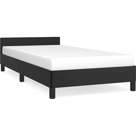 Lit simple Lit adulte Cadre de lit avec tête de lit sans matelas noir 90x200 cm (1/5)