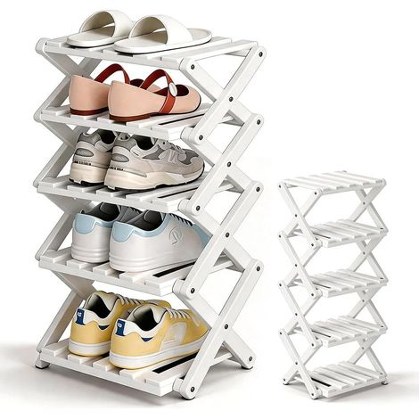 Étagère à chaussures pliable - Petit porte-chaussures vertical en bambou - Grande étagère à chaussures pour petits espaces, étagères à chaussures étroites pour entrée, chambre à coucher (1/5)