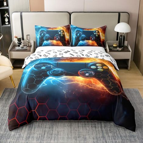 Joueurs Parure de Lit 140x200cm Gaming 100% Coton Sets de Housse de Couette pour Enfants Garçon Fille Bleu Joueurs Housse de Couette Game Décoration Parure Housse de Couette Décoration - 140 x 200 cm (1/5)