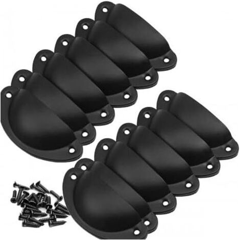 12Pcs Poignée Coquille Rétro Poignee de Meuble Vintage Bouton Tiroir Poignée avec Vis pour Armoire de Porte de Placard de cuisine (Noir) (1/5)