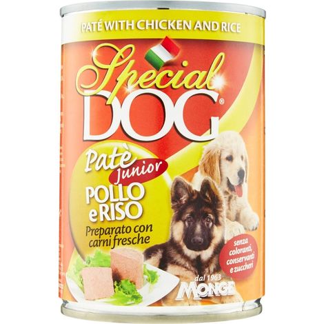 Paté Junior de Pollo y Arroz Monge Special Dog en lata Formato de 400gr