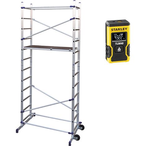 Matisère – Échafaudage domestique 4.36m – Télémètre laser 12m IP54 – Montage rapide sans vis – Plateau antidérapant réglable (1/5)