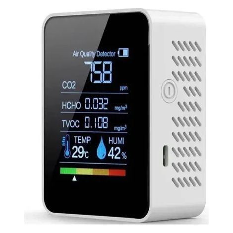 Détecteur de qualité de l’air 5-en-1 CO2 HCHO TVOC, moniteur température humidité avec écran couleur, batterie rechargeable USB (1/4)