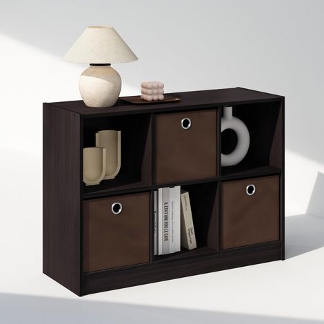 Organisateurs et Rangement de Placard, Organisateur de Placard 6 Cubes avec Bacs, Étagère Ouverte de Placard, pour Garde-Robe, Chambre, Salon, Noyer Foncé (1/5)