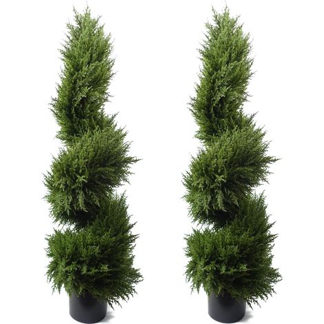 120cm Pair of Premium Artificial Cypress Spiral Topiary