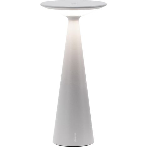 Zafferano Damina - Lampada Led Ricaricabile da Tavolo, Touch Dimmer, 8h di Autonomia, IP65 - Senza Fili, Finitura in Alluminio Grigia (1/4)