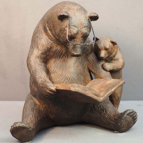 Statuette Ours et Ourson liseurs résine 18x16x20cm (1/2)