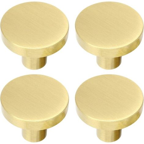 Poignée de meuble ronde en laiton brossé, dorée, avec vis, pour tiroir, armoire, penderie, 32 mm x 25 mm (1/5)