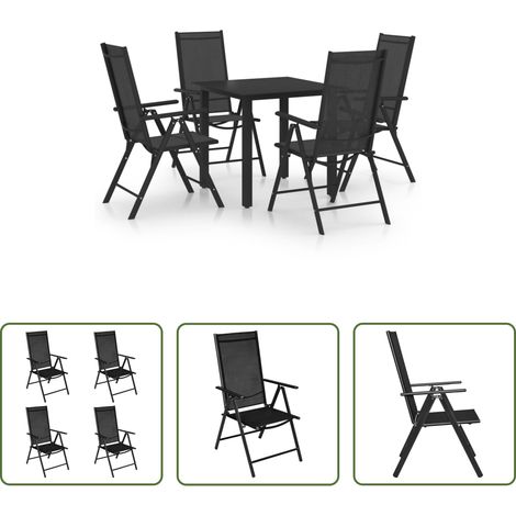 vidaXL Aluminiummöbel -  5-tlg. Garten-Essgruppe Aluminium Schwarz (1/5)