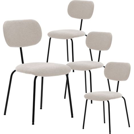 Lot de 4 chaises tissu maille douce beige arrière dossier bois pieds métal noir - DARLENE (1/5)