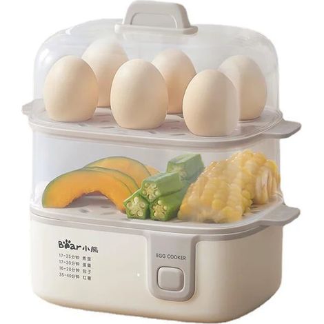 Cuiseur à œufs double couche avec minuterie, 220 V, 270 W, appareil à petit-déjeuner, chauffe-plats (1/5)