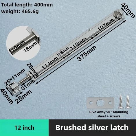 (Argent - 30 cm) Verrou de sécurité de porte en alliage d'aluminium, boucle, loquet de fenêtre, verrou de tour de portail coulissant robuste et épais, quincaillerie pour la maison (1/5)