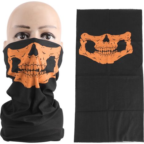 2-teiliger Totenkopf-Schal-Nackenwärmer, nahtloser Halswärmer für Rad- und Motorradfahrer, orangefarbenes Bandana, Gesichtsschutz für Autofahrer. (1/5)