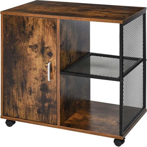 Mobile Mobiletto Stampante Legno MDF e Metallo 3 Ripiani + Anta Design Moderno