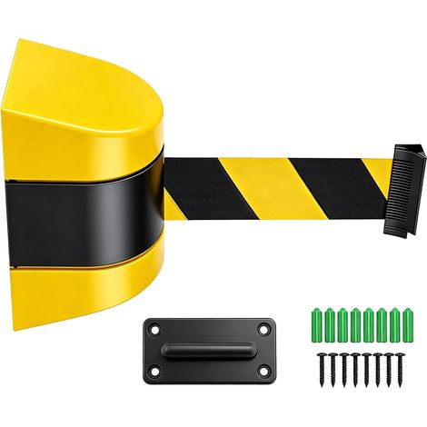 Bande de barrière extensible de 5 m – Barrière murale avec boîtier en ABS, bande de sécurité jaune et noire pour attente, guidage de personnes et contrôle d'accès (jaune et noir) (1/5)