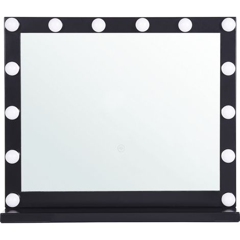 Espejo de maquillaje iluminación LED metal negro 50 x 60 cm tocador Beauvoir