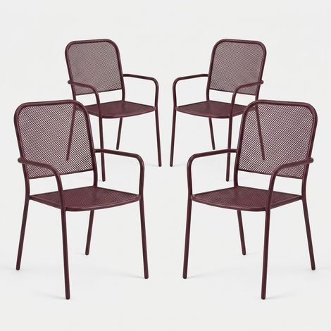 Set 4 sedie da giardino impilabili in ferro con braccioli