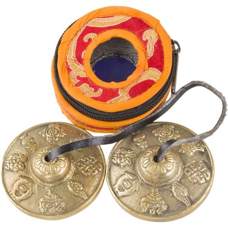 Clochette tactile en cuivre pur - motif porte-bonheur des huit trésors + ensemble de clochettes tactiles (1/5)