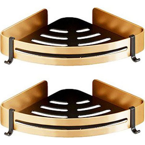 Set of 2 Corner Shower Caddy No Drilling Bathroom Shelf Adhesive Stainless Steel Triangle Storage Basket for Shampoo Soap with Hooks