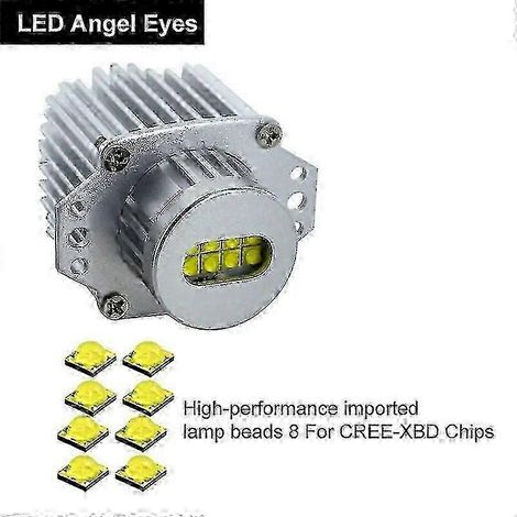 ampoules LED Angel Eyes Canbus 80 W pour phares, feux de position, sans erreur, pour BMW Série 3 E90 E91 (2005-2008), blanc pur. (1/4)