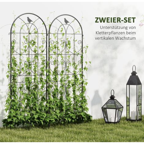 Lot de 2 grilles métalliques anti-rouille, motif oiseau, pour plantes grimpantes, 50 x 150 cm, noir
