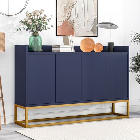 Sideboard 4 portes en panneaux de particules bleu marine, plateau MDF, étagères réglables, 120x30x80 cm (1/5)