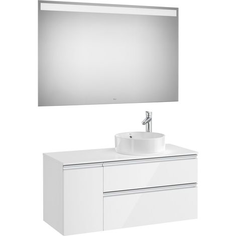 Meuble bas 2 tiroirs pour vasque à poser droite et miroir LED THE GAP - ROCA (1/3)